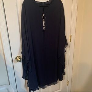 SLNY 20W sleeveless lined navy dress with cape.